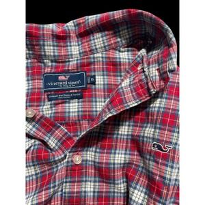 VINEYARD VINES Classic Fit Whale Shirt XL Cotton Blue and Red Plaid Button Up